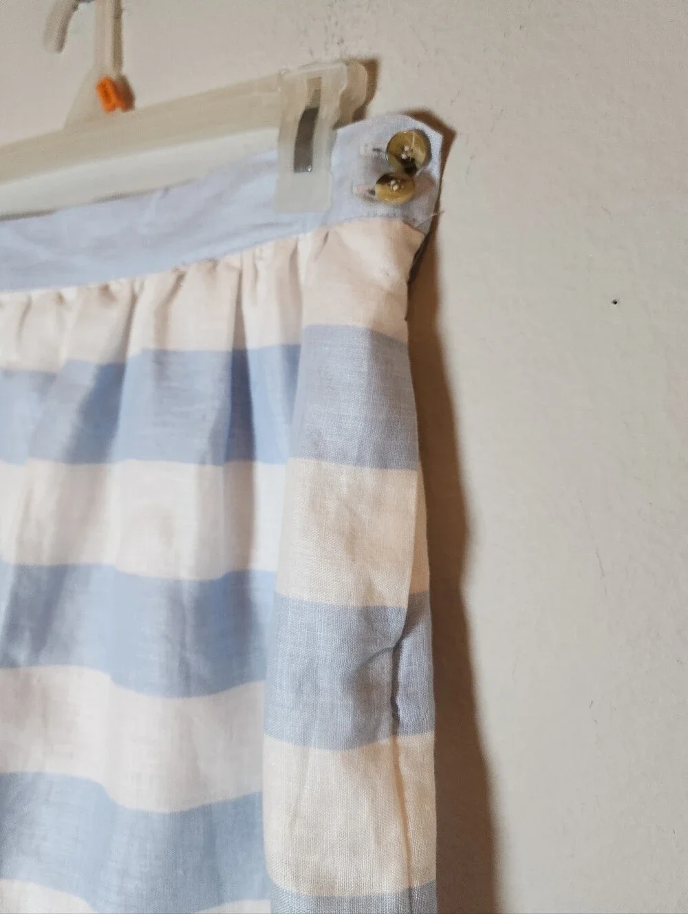 Kenar 100% Linen Mini Skirt Blue White Wide Stripes Pockets Women's Size 10